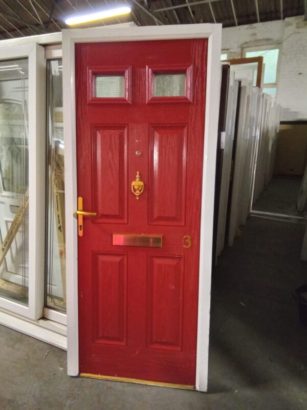 Used Red Composite Front Door 880mm x 2085mm 0629