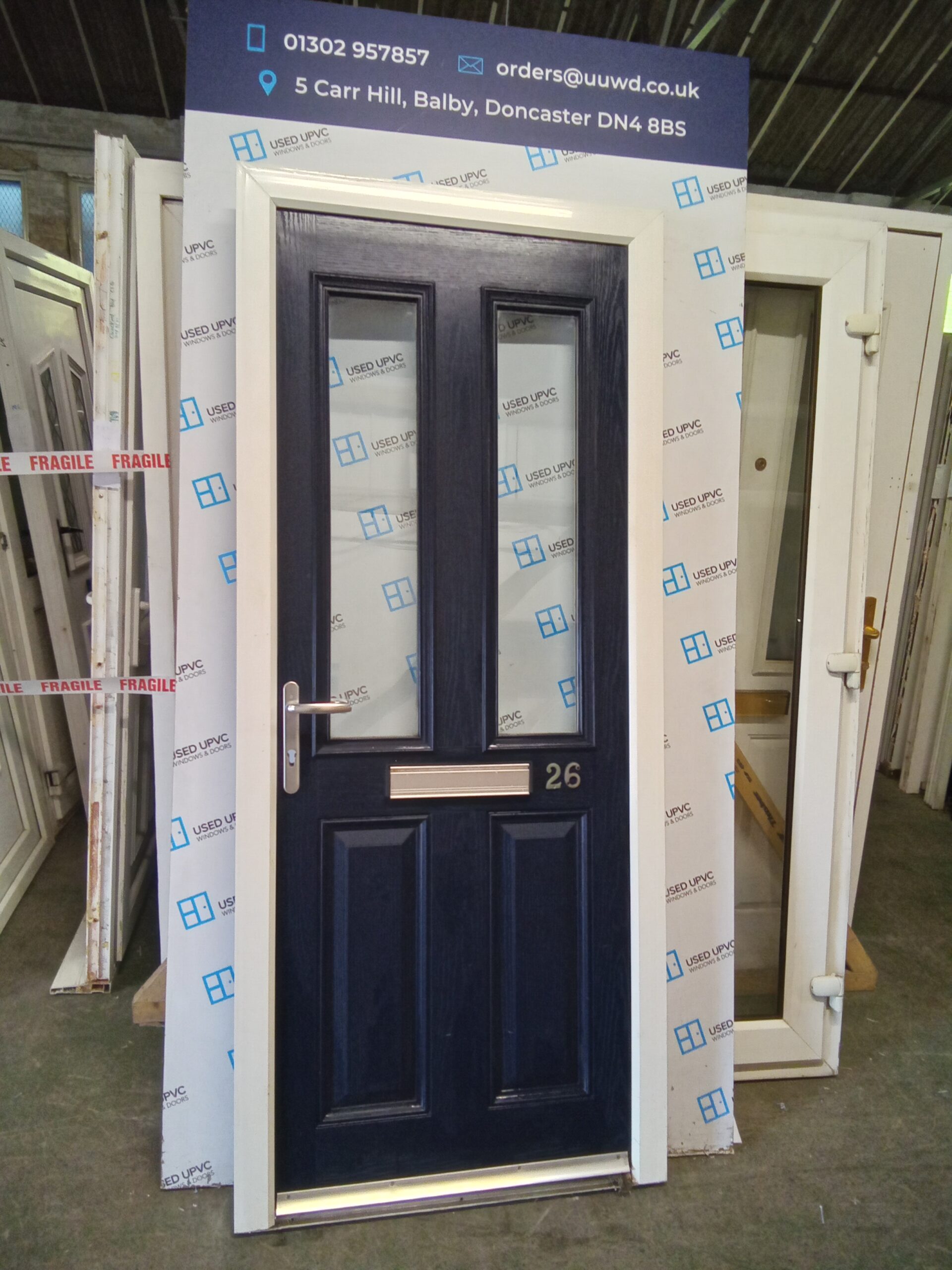 Used Blue Composite front door 885mm x 2055mm 0191 Used UPVC Windows