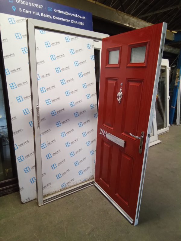 Used red composite front fire door 920mm x 2000mm 0242 - Image 4