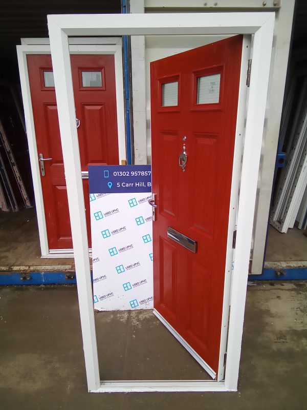 Used red composite front fire door 895mm x 1965mm C3D3 - Image 5