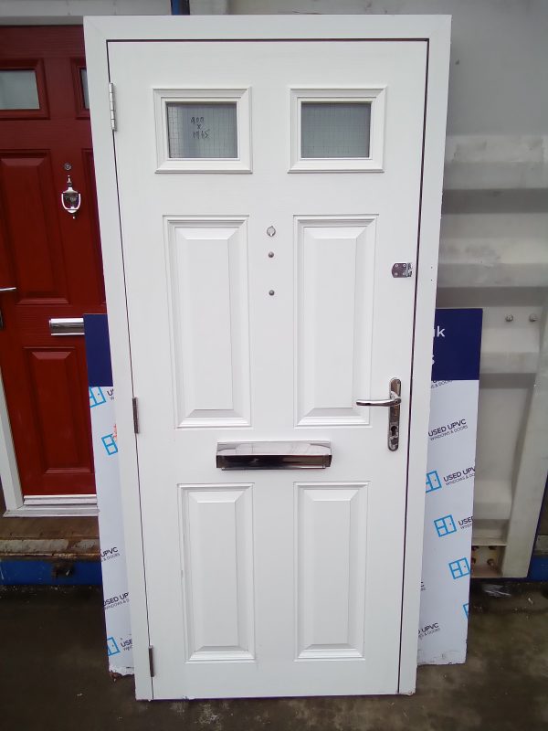 Used red composite front fire door 895mm x 1965mm C3D3 - Image 2