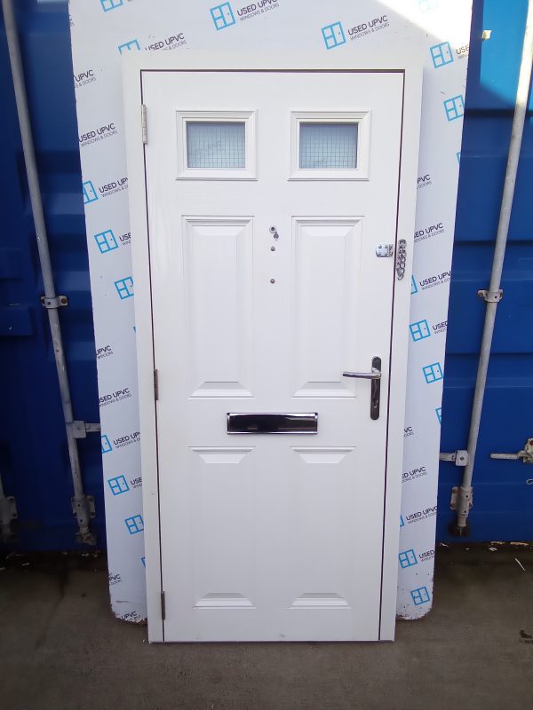 Used red composite front fire door 890mm x 1960mm C1D10 - Image 2