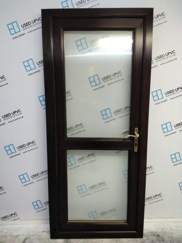 Used Rosewood Upvc Back Door 900mm x 2065mm (Reduce To 880mm x 2065mm) 0712