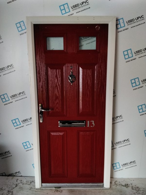 Used Red Composite Front Door 905mm x 1960mm C1037