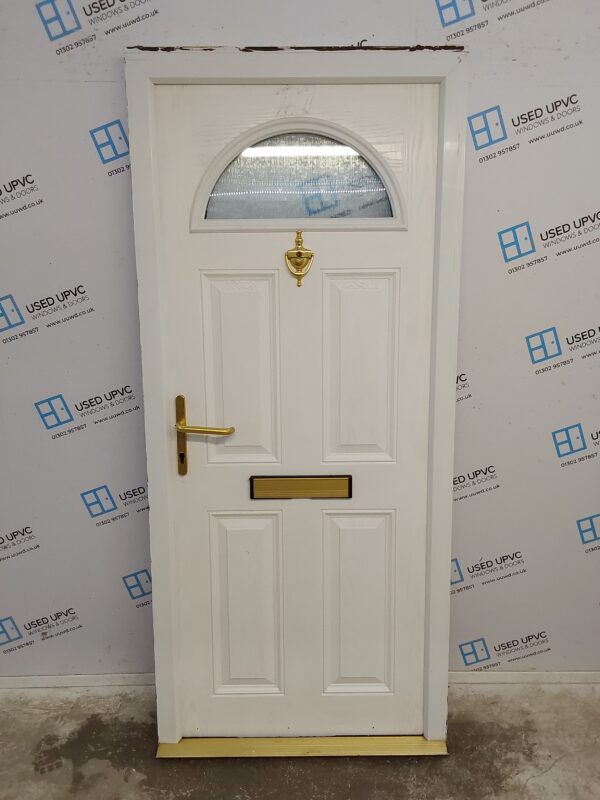 Used White Composite Front Door 900mm x 2040mm (Reduce To 2025mm) 0225