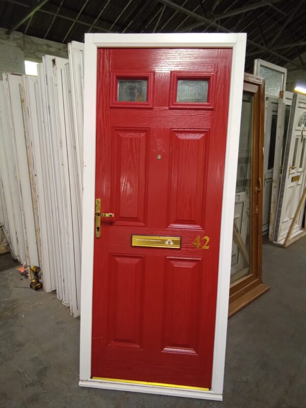 Used Red Composite Front Door 890mm x 2110mm 0540