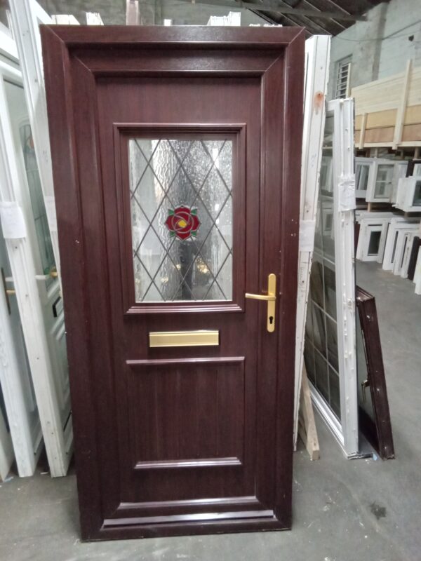 Used Rosewood Upvc Front Door 930mm x 2050mm 0797