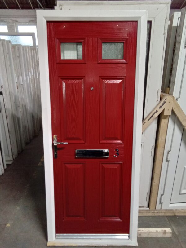 Used red Composite Front Fire Door 865mm x 2060mm 0515