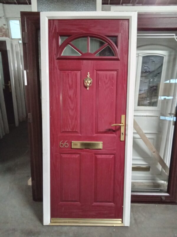 Used red Composite Front door 880mm x 2080mm 0631