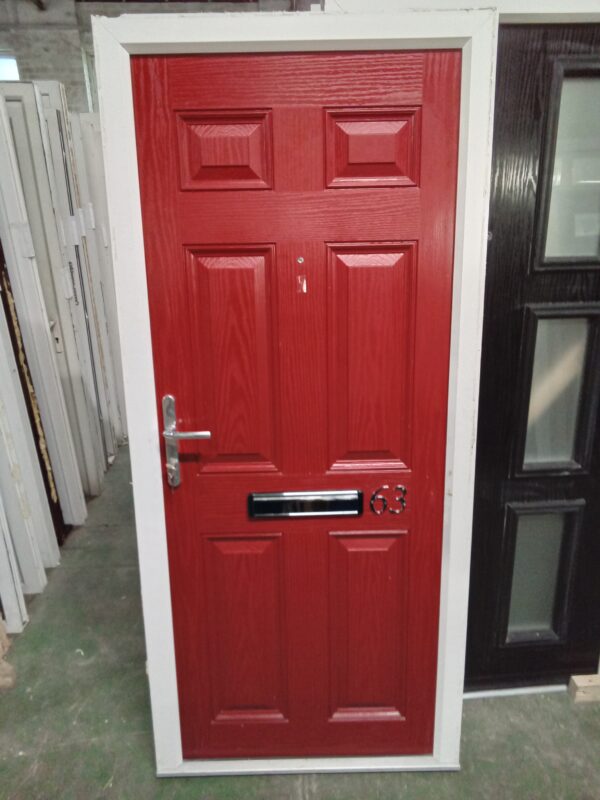 Used Red Composite Front Door 890mm x 1990mm 0333