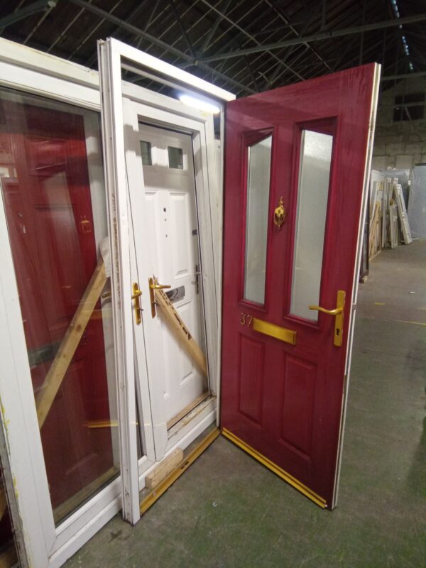 Used red composite front door 965mm x 2090mm 0367 - Image 2