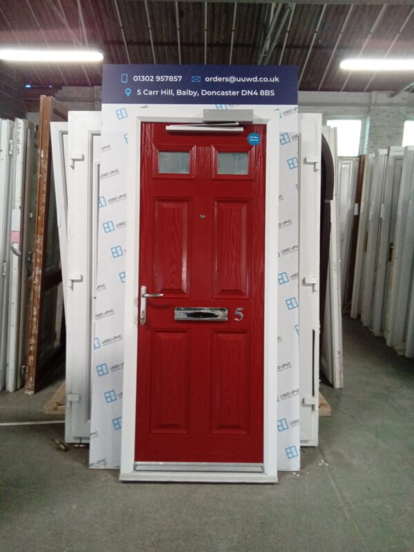 Used Red Composite Front Door 870mm x 2090mm 0817