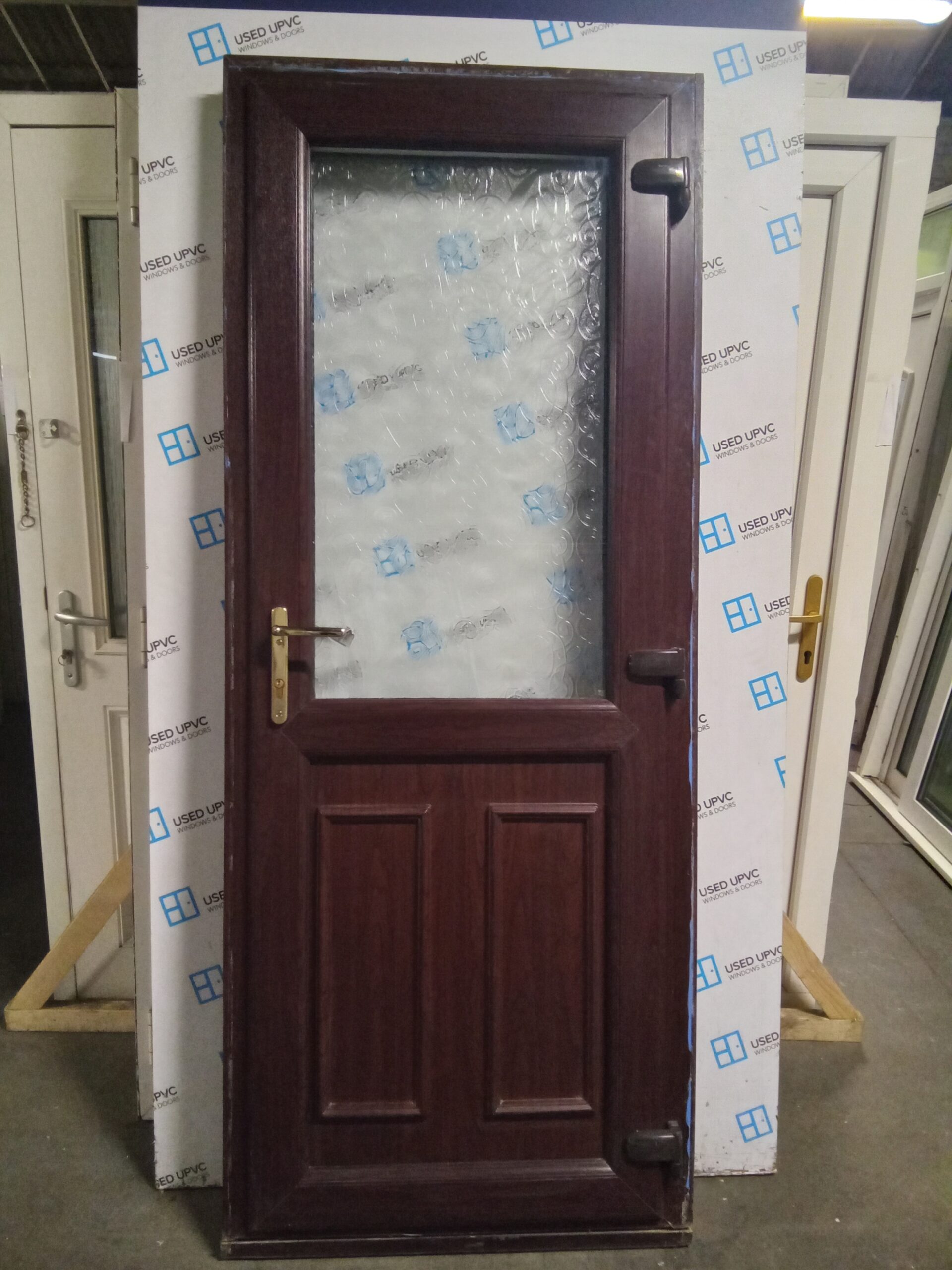 Used Rosewood Upvc Back Door 840mm X 2100mm 0680 