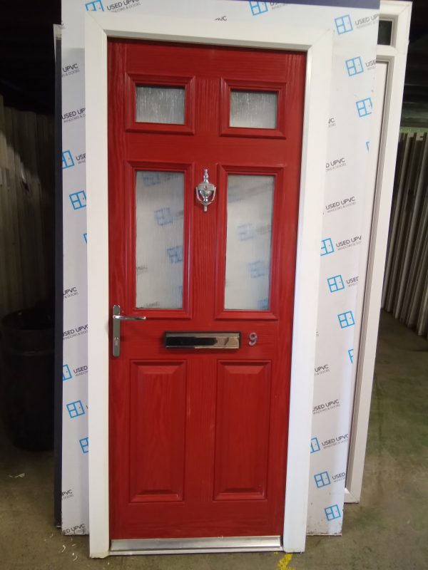 Used Red Composite Front Door 880mm x 2055mm 0345