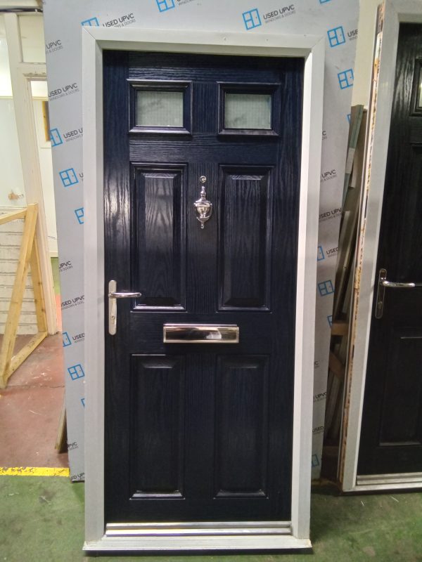 Used blue Composite front fire door 910mm x 2000mm C301