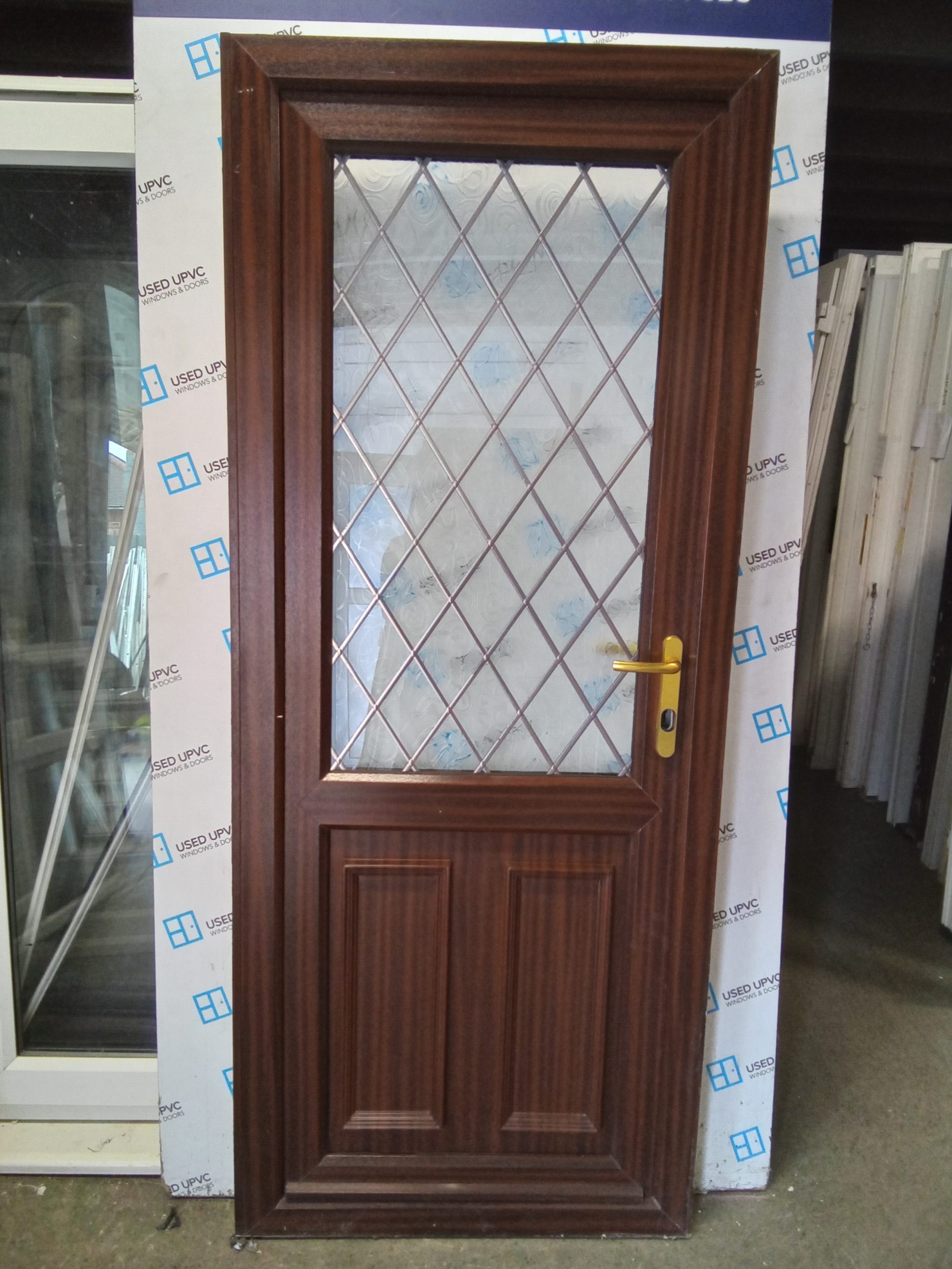 Used Woodgrain Upvc Back Door 865mm x 2080mm (850mm reduced) 0254
