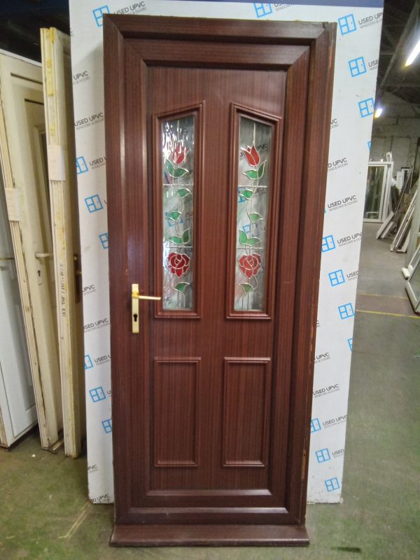 Used Woodgrain Upvc Back Door 850mm x 2095mm (830mm reduced) 0492