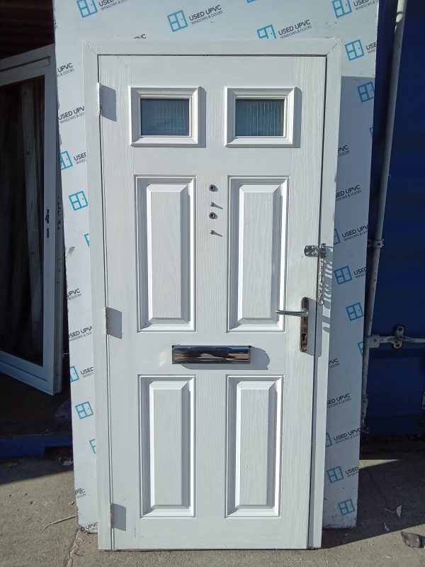 Used black and white composite front fire door 915mm x 1970mm C3D2 - Image 3