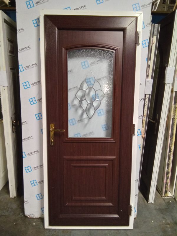 Used rosewood and white upvc back door 895mm x 2065mm 0303 - Image 3