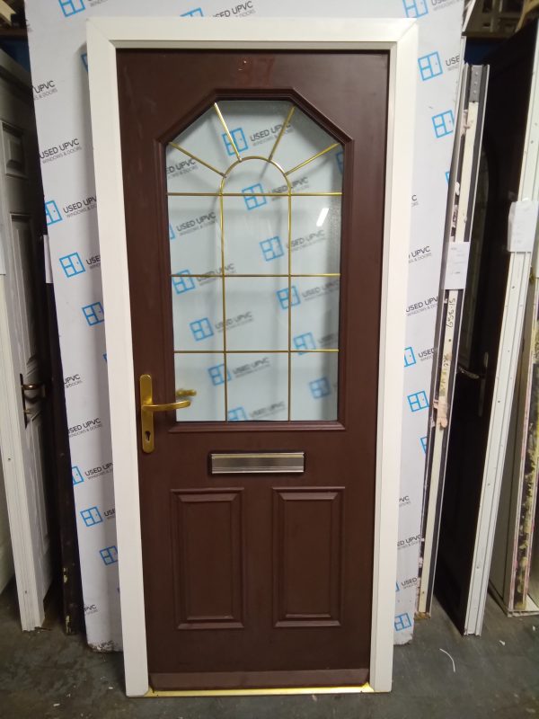 Used brown on white composite front door 890mm x 2070mm 0317