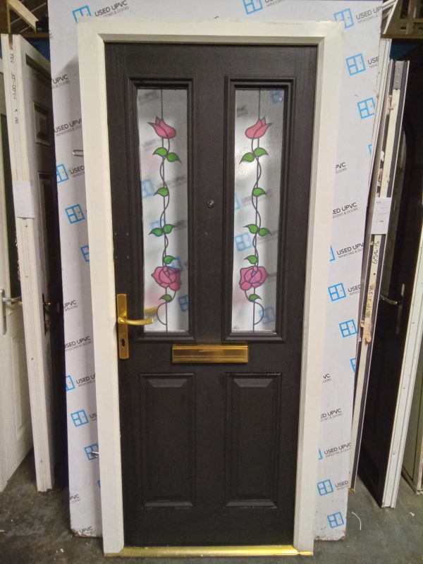 Used black on white composite front door 885mm x 2055mm 0882