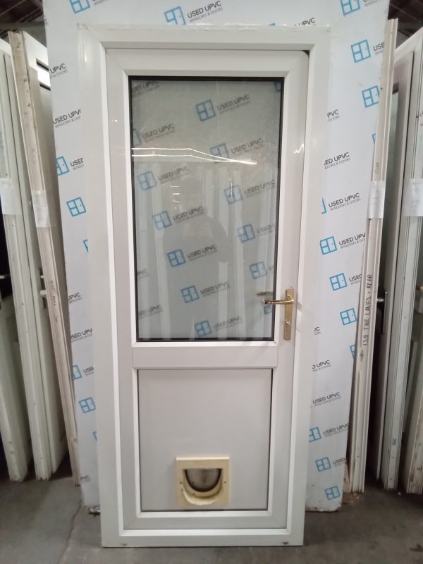 Used white Upvc back door 860mm x 2030mm (840mm reduced) 0713