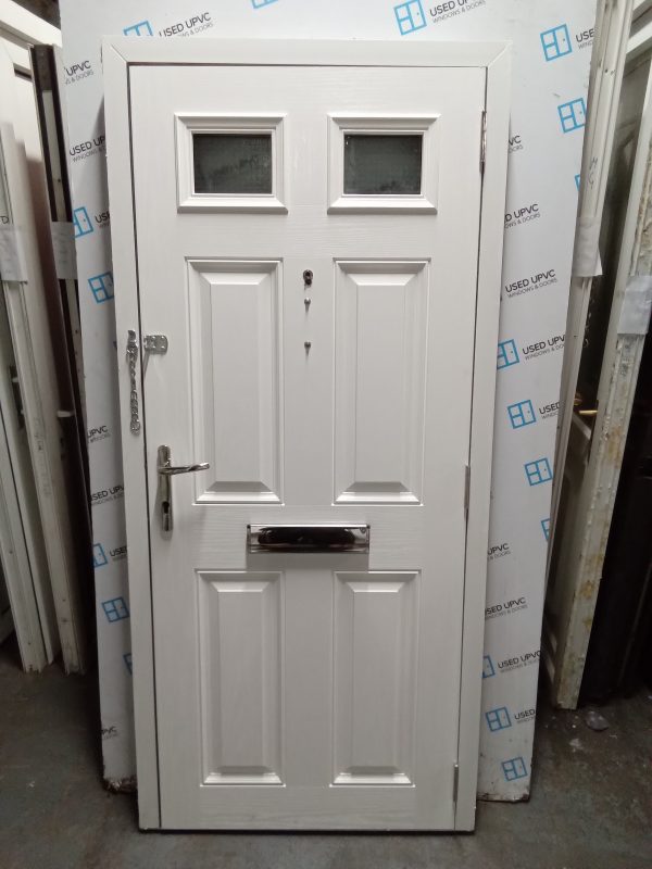 Used red on white composite front fire door 905mm x 1950mm 0510 - Image 3