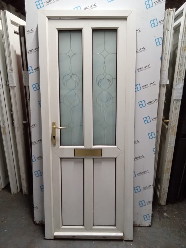 Used white upvc front door 835mm x 2070mm 0421