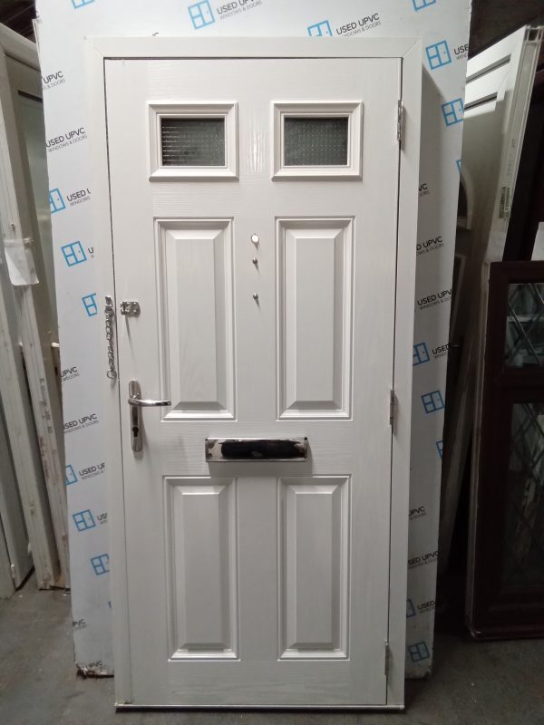 Used red on white composite front fire door 920mm x 1995mm 0257 - Image 3