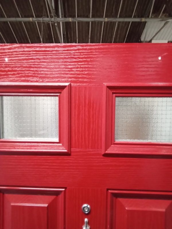 Used red on white composite front fire door 920mm x 1995mm 0257 - Image 5