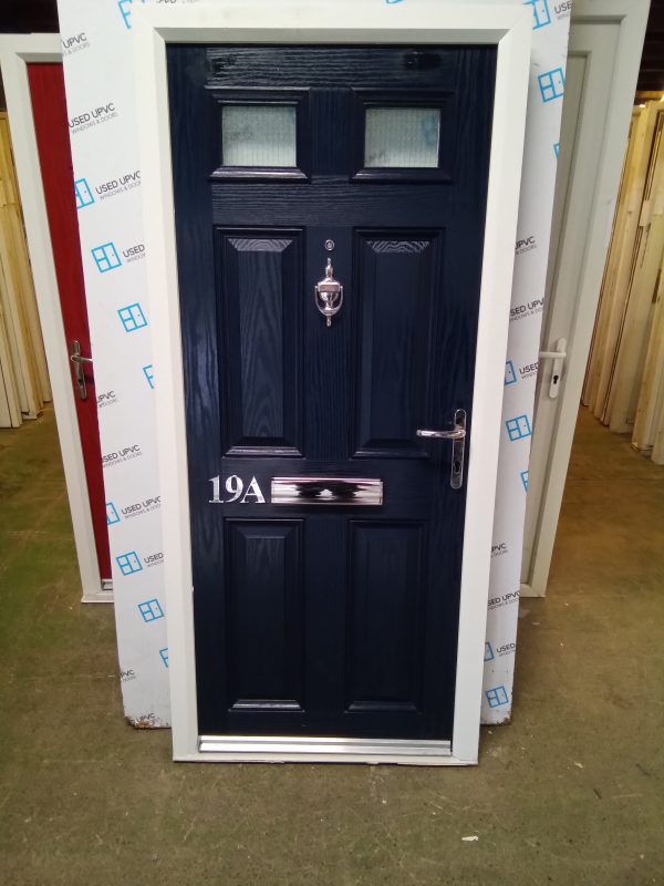 Used blue Composite front fire door 900mm x 1965mm 0035