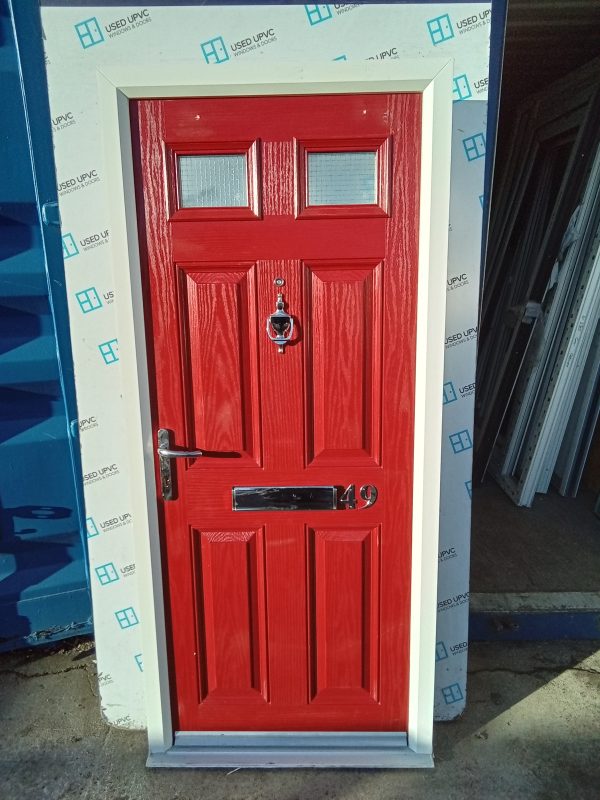 Used red Composite Front Fire Door 890mm x 1995mm C8D02