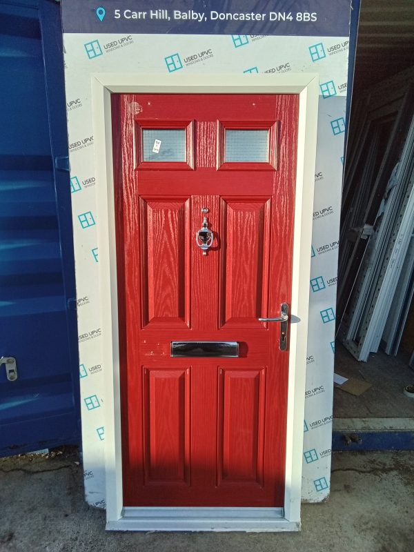Used red on white composite front door 905mm x 2000mm C8D13