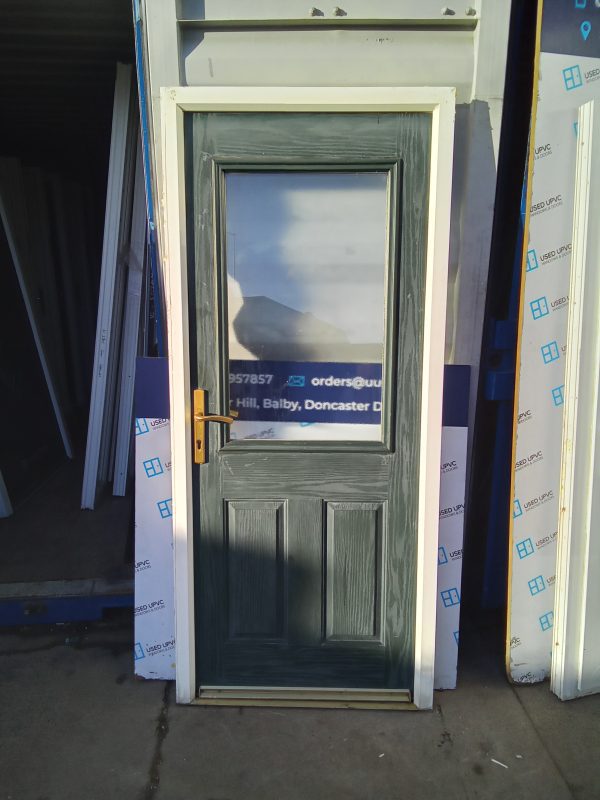 Used green composite back door 920mm x 2090mm C8D36
