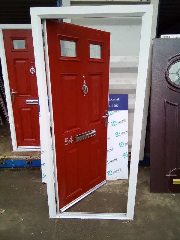 Used red composite front door 900mm x 1965mm C8D55 - Image 5