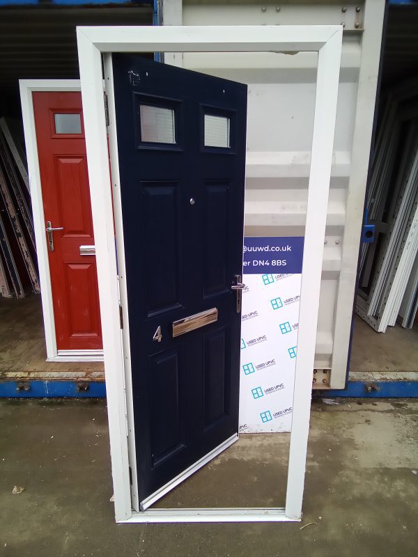 Used navy blue Composite front fire door 870mm x 2040mm C8D56 - Image 5