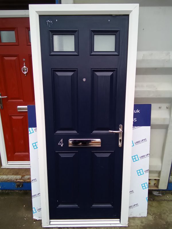 Used navy blue Composite front fire door 870mm x 2040mm C8D56