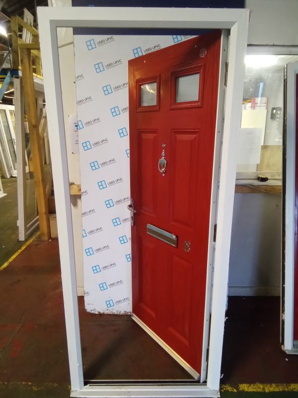 Used red composite front fire door 900mm x 2050mm C1D23 - Image 5