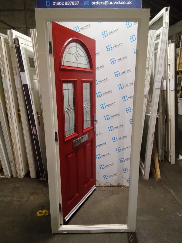 Used red composite front door 860mm x 2040mm 0223 - Image 6