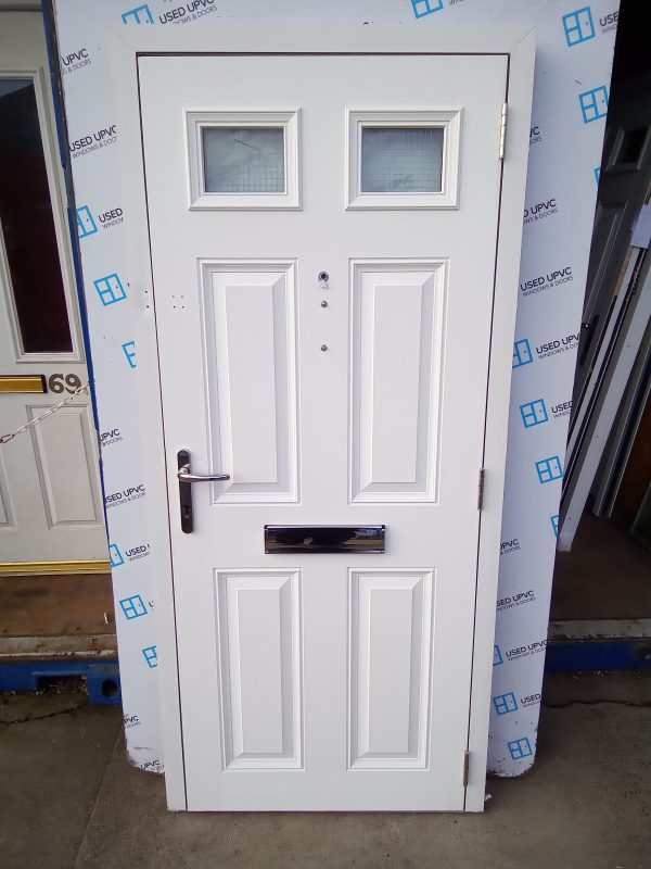 Used red composite front fire door 885mm x 1965mm C1D25 - Image 2
