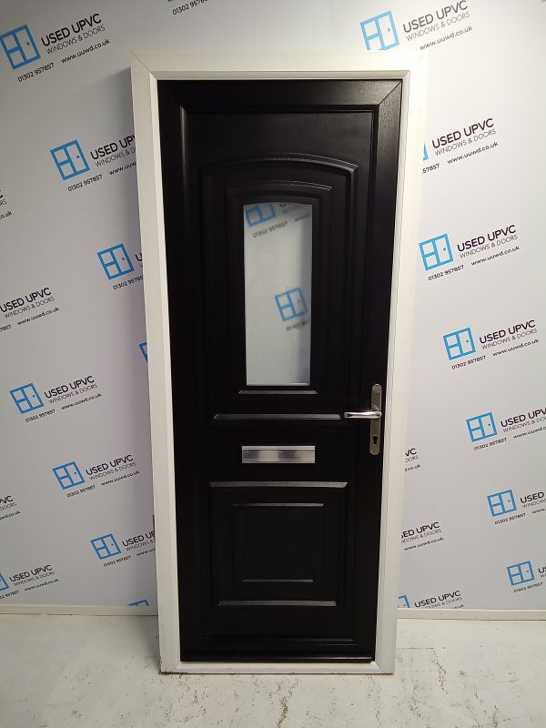 Used black upvc front door 835mm x 2015mm 0148