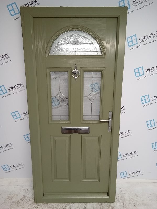 Used Olive Green Composite Front Door 975mm x 2130mm (reduce to 950mm) 0260