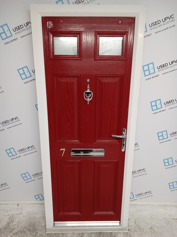 Used Red Composite Front Fire Door 820mm x 1980mm 0804