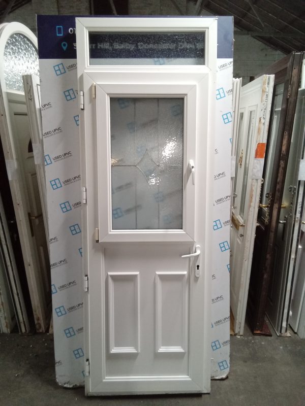 Used White Upvc Stable Back Door And Toplight 840mm x 2400mm 0814 - Image 2