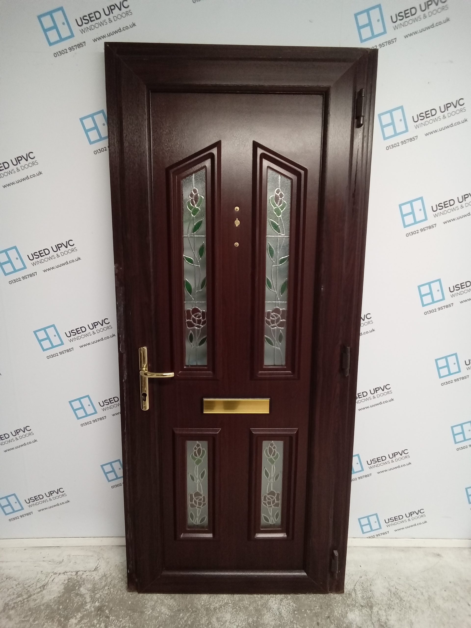 Used Rosewood Upvc Front Door 880mm x 2060mm 0808 | Used UPVC Windows ...