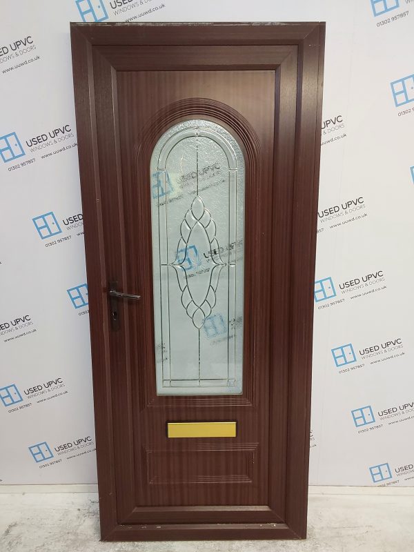Used Woodgrain Upvc Front Door 890mm x 2060mm (reduce to 870mm) 0226