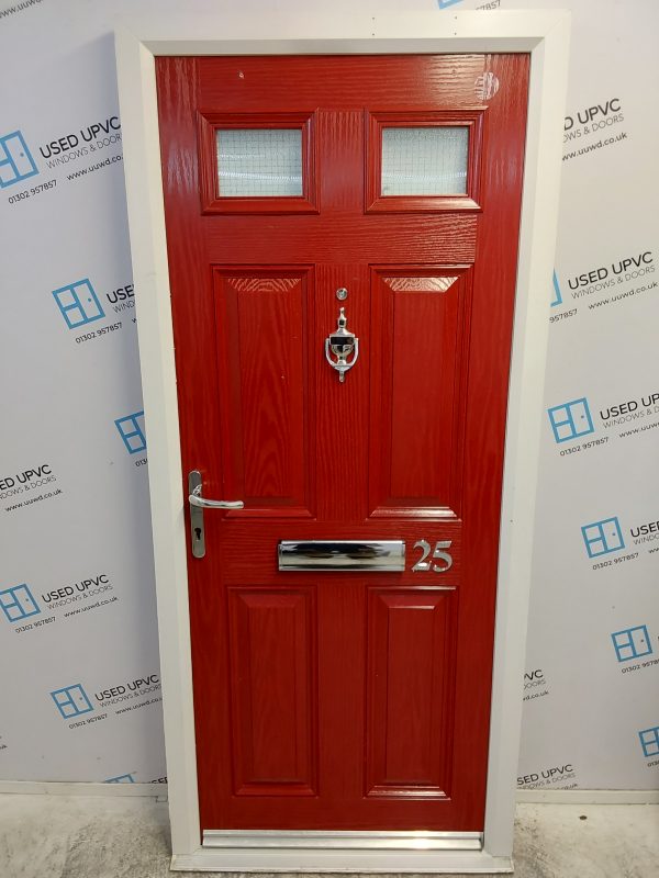 Used Red Composite Front Door 890mm x 2000mm C1014