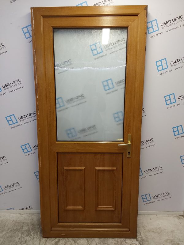 Used Oak Upvc Back Door 930mm x 2090mm (reduce to 910mm) C6044