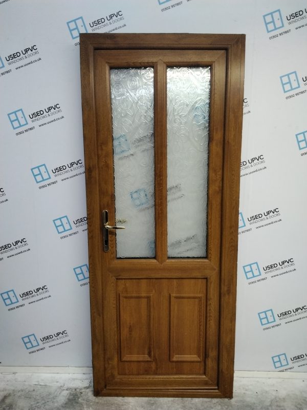 Used Oak Upvc Back Door 840mm x 2050mm (Reduce To 820mm x 2050mm) 0768