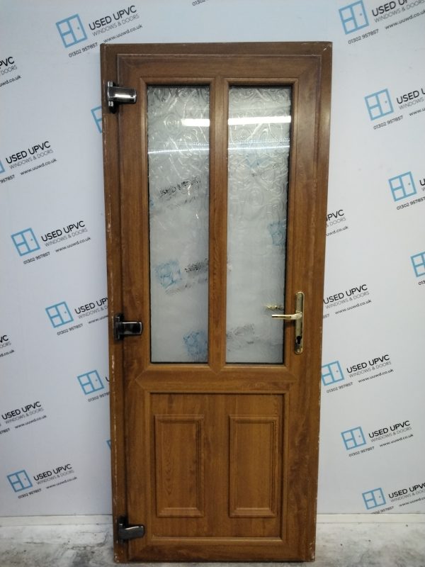 Used Oak Upvc Back Door 840mm x 2050mm (Reduce To 820mm x 2050mm) 0768 - Image 2